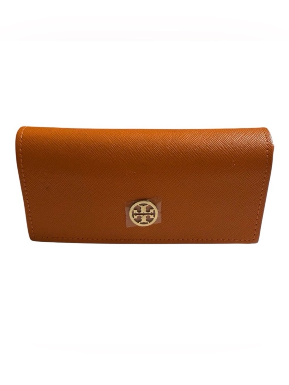 Tory Burch eyeglass case saffiano leather orange logo snap travel